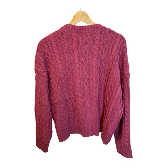 Cosmic Blue Love Sweater Pink Rose Cable Knit Sweater Large Crew Neck Preppy NWT - Picture 3 of 8